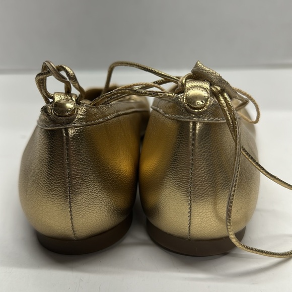 Michael Kors Tabby Ballet Flats Shoes Leather Pointed Toe Ankle Strap  Gold 7.5 - Picture 6 of 11